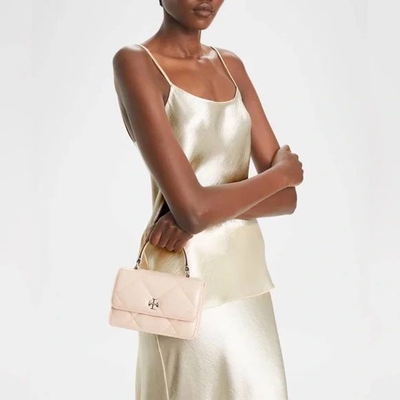 Tory Burch Kira Mini Quilted Leather Top Handle Crossbody Bag w/ Chain Soft Pink